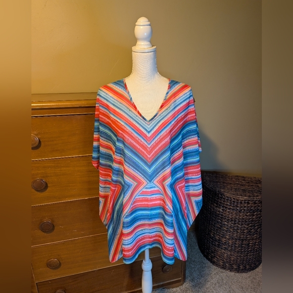 VTG Venus Swim Coverup Kaftan Dress Sheer Rainbow Print - Picture 2 of 11
